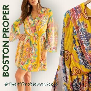 boston proper surplice yellow paisley blouson dress
